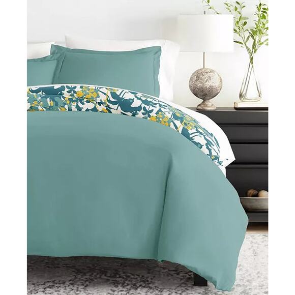 I Enjoy Reversible Patterned 3 Piece Duvet Cover Set King / Cal Teal - Picture 9 of 14